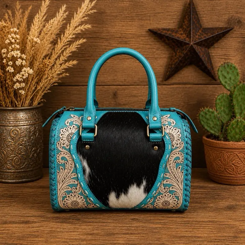 Medium Teal and Tan Tooled Leather Speedy with Strap