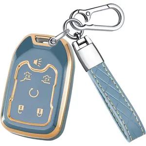 for GMC Key Fob Cover 6 Button with Keychain - TPU Key Case Shell Protector Compatible with Chevy Suburban Tahoe Silverado and GMC Yukon Acadia Terrain Sierra Smart Remote Key, Blue