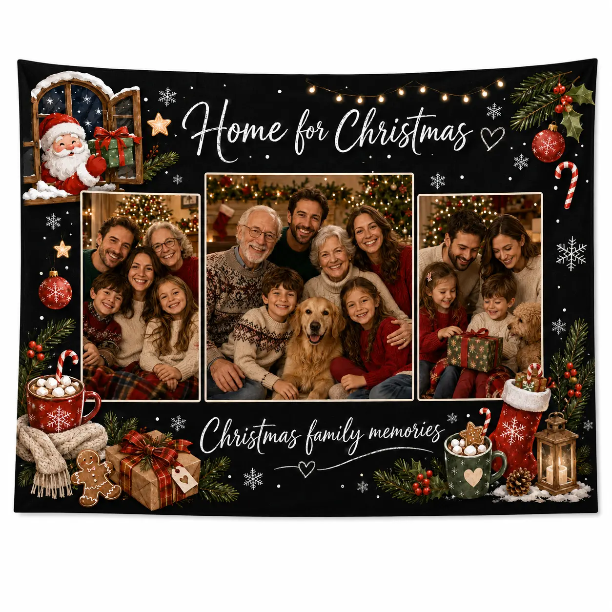 Custom Christmas Family Photo Tapestry, Personalized Holiday Collage Wall Backdrop