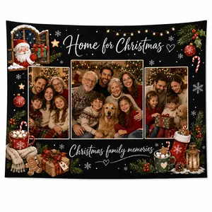 Custom Christmas Family Photo Tapestry, Personalized Holiday Collage Wall Backdrop