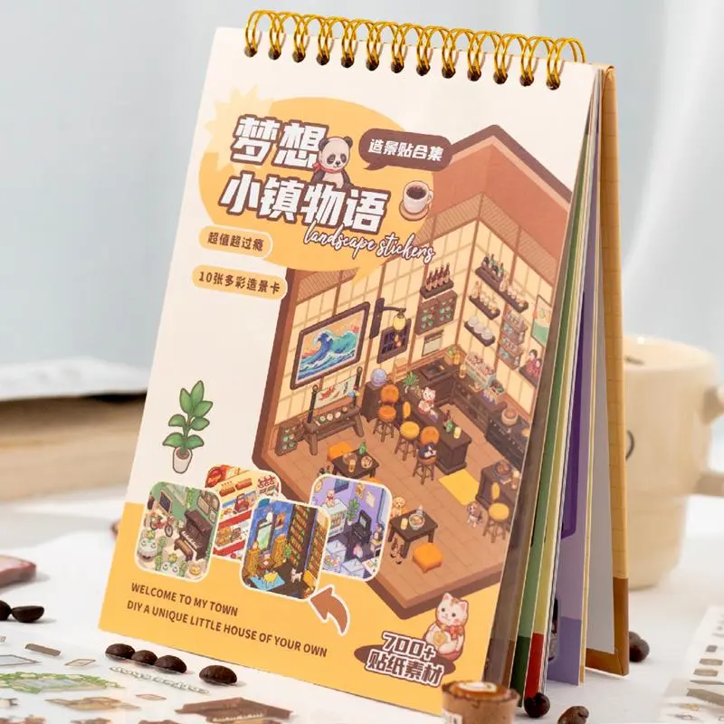 Dream Town Story Series Sticker Book, 20 Sheets/book Scrapbooking & Journal Making Material Paper, Scrapbook Materials, DIY Decorative Sticker for Stationery & Water Bottle & Laptop, Sticker Album