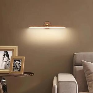 wooden design wall mounted led light, 360° rotatable magnetic wall light with touch control switch, usb rechargeable led night light for bedroom living room, nightlight for bedroom
