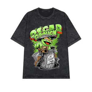 MELISSA ANN Oscar The Grouch Washed Tee - Premium 100% Cotton Oversized T-Shirt with Iconic Design & Mineral Wash Finish for Comfortable Everyday Wear