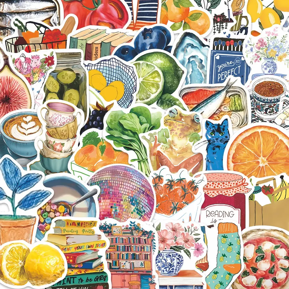 55Pcs Cottagecore Life Stickers Pack, Sticker Packs, Waterproof Vintage Food & Book Watercolor Cozy Vinyl Decals, Scrapbook Materials for Laptop, Water Bottle, Journal & Scrapbook, Cozy Gift