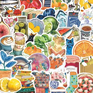 55Pcs Cottagecore Life Stickers Pack, Sticker Packs, Waterproof Vintage Food & Book Watercolor Cozy Vinyl Decals, Scrapbook Materials for Laptop, Water Bottle, Journal & Scrapbook, Cozy Gift
