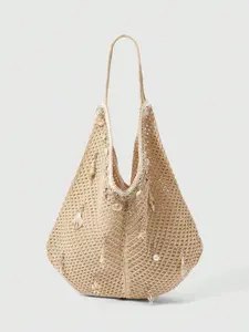 Boho Crossbody Shoulder Bag, Handwoven Hooked Design, Large Capacity, Star Shell Coral Pearl Accent, Ideal for Travel, Shopping, Social Events