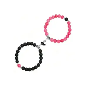 Unisex Natural Stone Couple Bracelets Set of 2, Magnetic Beaded Jewelry with Yes Heart Design for Anniversary, Valentine’s Day Gifts