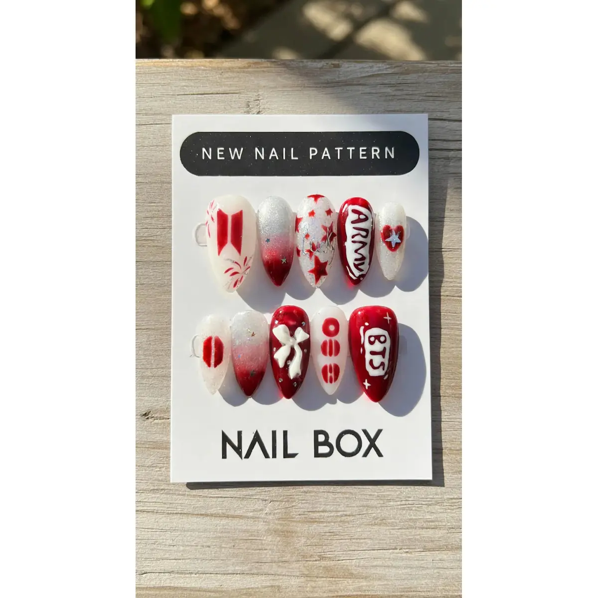 Press On Nails Red White Kpop Nail Set Handmade Gel Nails Glitter Star Nails Cute Korean Nail Art Reusable Nails Press On Nails Red White Kpop Nail Set Handmade Gel Nails Glitter Star Nails Cute Korean Nail Art Reusable Nails