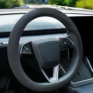 Suede Steering Wheel Cover for Tesla Model 3 Y 2016 2026 Juniper Highland, Non Slip Breathable Wheel Protector, Black