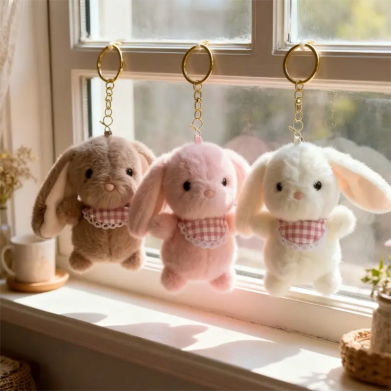 Cute Bunny Plush Keychain - Cutecore Kawaii Aesthetic Key Lime Pie Bag Accessory with Detachable Chain, Pocket-Size Daily Carry for Girly Purses, Anxiety Relief Gift for Collectors of Cute Items