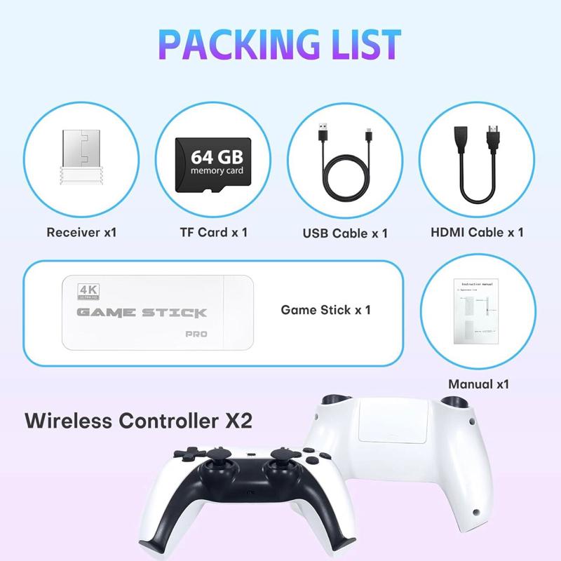 Retro Game Stick, Retro Gaming Console with Built-in 20000+ Classic Games, Video Games Stick 4K HDMI with Dual 2.4G Wireless Controllers (64GB)