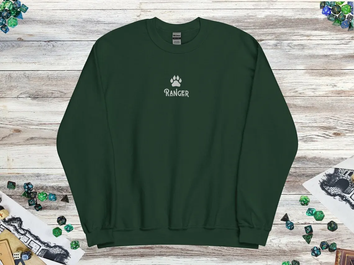 Embroidered DnD Ranger Class Crewneck Sweater, DnD Sweater, Dungeons and Dragons, DnD Gift, Men Women Unisex Sweater, Multiple Colors Cotton Fabric