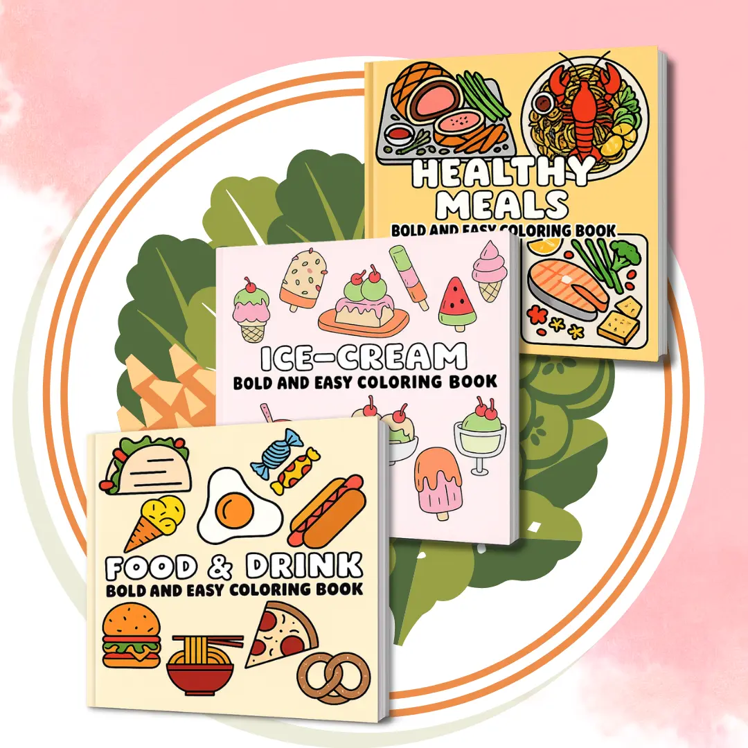 3-Piece Bold Square-Size Office Art Supplies Coloring Books Bundle - Paper, Multi-Page, Artist-Friendly, Adorable Coloring Gift Books for Healthy Meals, Pasta, Drink Themed Creative Activities, Coloring Gift Book, Adorable Coloring Book
