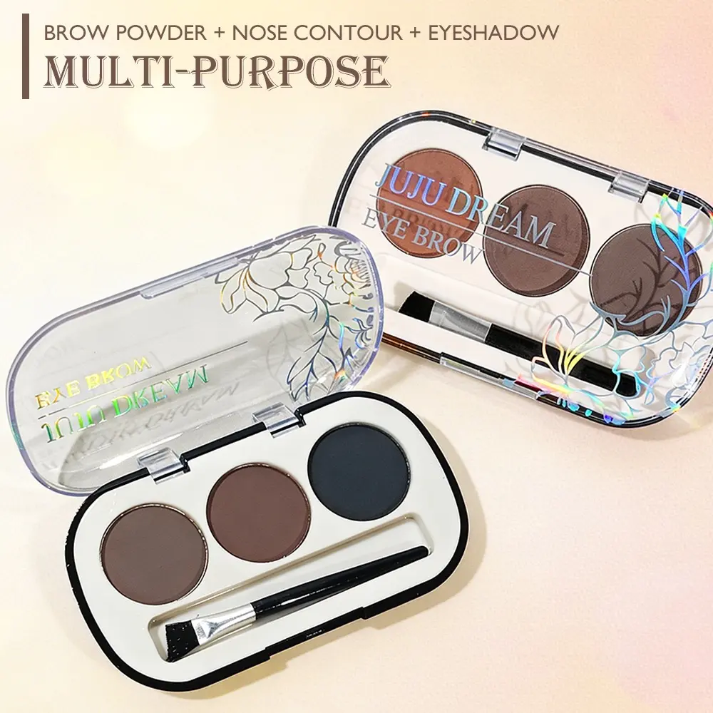 2-Pack Eyebrow Powder Makeup Kit, 3-Color Waterproof Palette for Precise At-Home Brow Maintenance, with Built-in Spoolie Brush, Multi-Pack, Long-Lasting