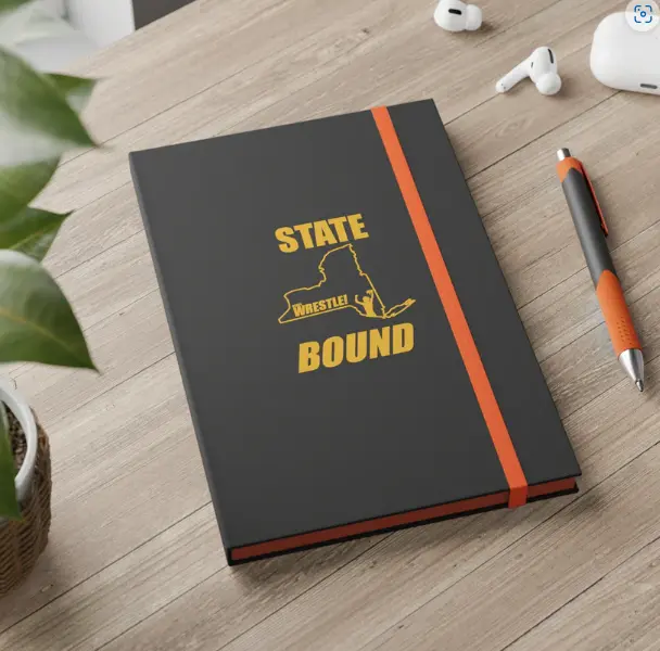 State Bound - New York, Color Contrast Notebook - Ruled, Gold Logo