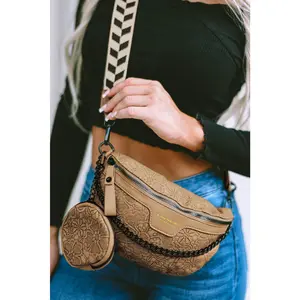 Camel Colorblock Strap Chain Shoulder Bag With Coin Purse