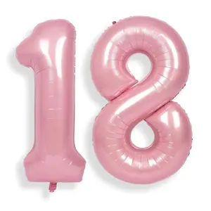 40-Inch Jumbo Pink 18 Number Foil Balloons for 18th Birthday or Anniversary Party Decorations