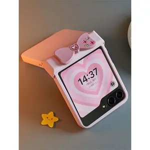 Korean ins Pink Star Diamond Bow Solid Color Phone Case with Screen Protector for Galaxy Z Flip 7 Z Flip7 Zflip5 Zflip 6 Cover