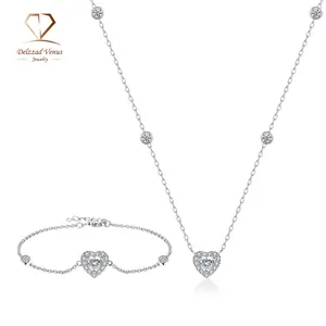 Delzzad Eternal Heart Set Bling Love Heart Bracelet Heart Pendant Necklace Jewelry Set Synthetic Moissanite Necklace Bracelet Jewelry Copper Chain Perfect Birthday Engagement Wedding Anniversary Christmas Valentine's Day Gifts