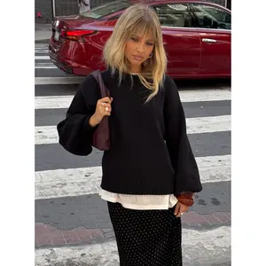 Harmony Balloon Sleeve Knit Sweater Black