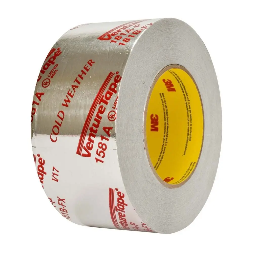 3M 1581A Venture Tape UL181A-P Silver Aluminum Foil Tape, 2.5x60yd, 2 mil, HVAC Duct Use, Hand Tear, Irregular Fits, (1) Roll (7100043830)
