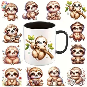 12pcs Sloth Theme UV Transfer Stickers--- Suitable for DIY Crafts, Mugs, Laptops, and Water Bottles, Self-Adhesive Plastic Decals, DIY Decorative Stickers