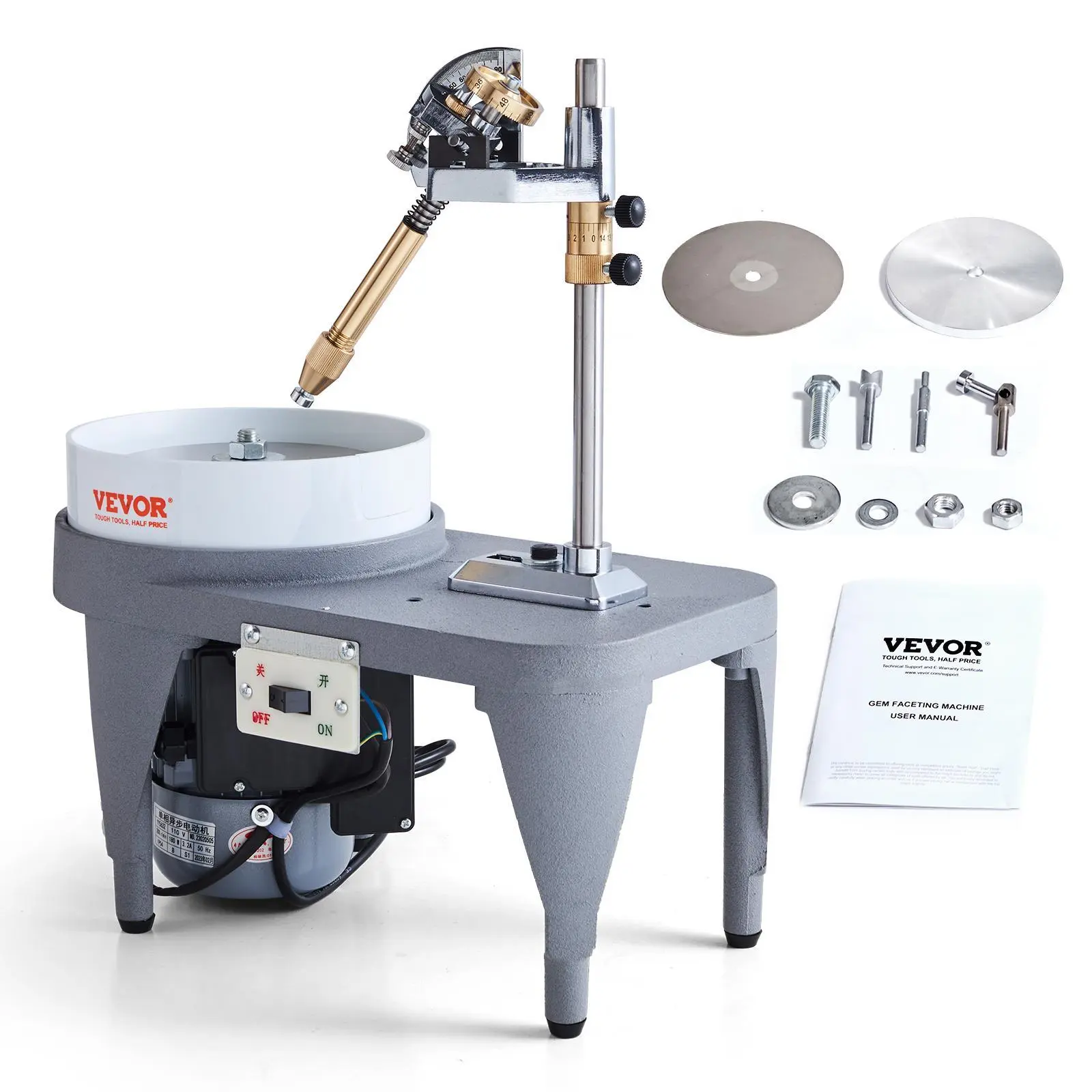 【Back to School】VEVOR Gem Faceting Machine - 2800RPM Polishing Tool Set, 180W 110V Rock Gem Cutting Tool with Mechanical Handle, Triangle Abrasive Bag for Dentures, Jade, Wood Polishing