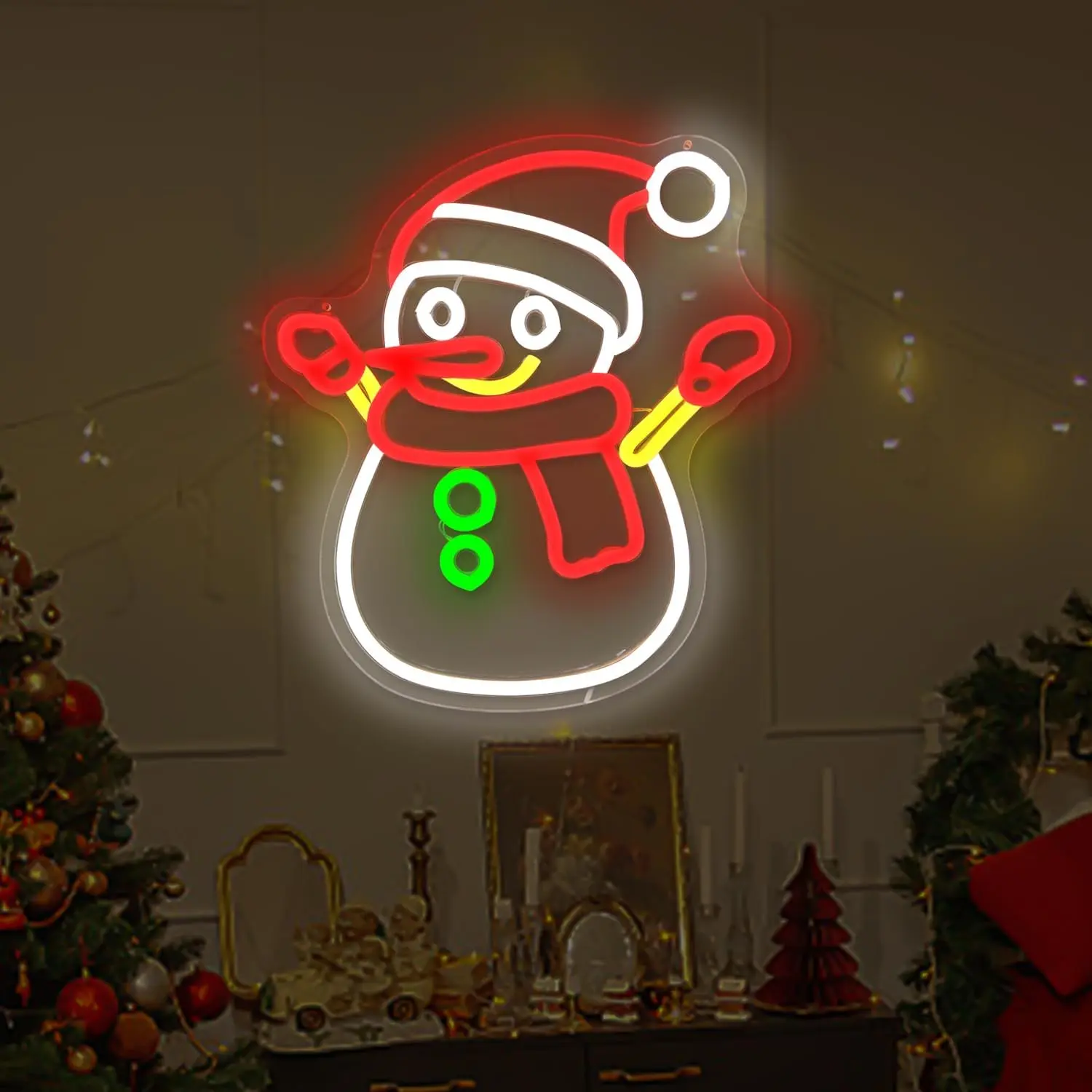 Serbasic Dimmable Fairy Tale Christmas Snowman Neon Sign - LED Wall Decor for Home Improvement, Kids Room, Party, Adjustable Brightness Romantic Atmosphere Lighting