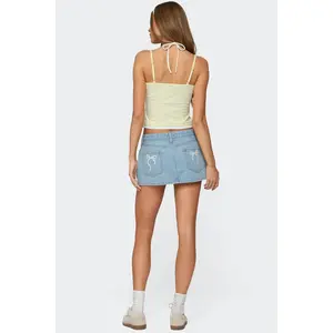 Eyelet Bows Denim Mini Skirt