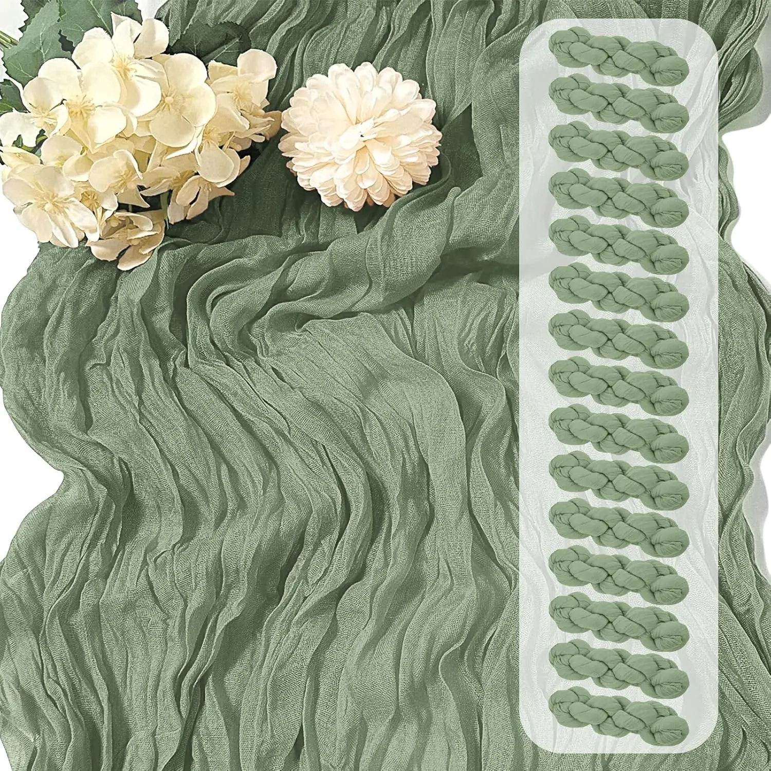 15 Pack Sage Green Cheesecloth Table Runner 17 x 108 inch Cheese Cloth Table Runners 9ft Green Table Runner Rustic Romantic Sheer Gauze Runner for Wedding Party Baby Shower Table Decoration