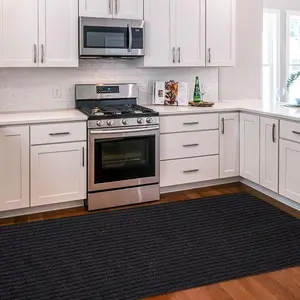 Black Striped Hallway Runner Rug | Non Slip Dirt Trapping Kitchen Mat | DIY Trimmable 0.25" Low Profile for Indoor Outdoor Entryway, Garage & Stairs