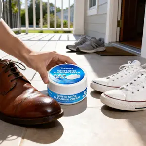 Multipurpose No-Wash White Shoe Cleaner Cream with Built-in Sponge for Leather Silicon Car Interiors 260g Mild Formula Gentle Non-Irritating Eco-Friendly