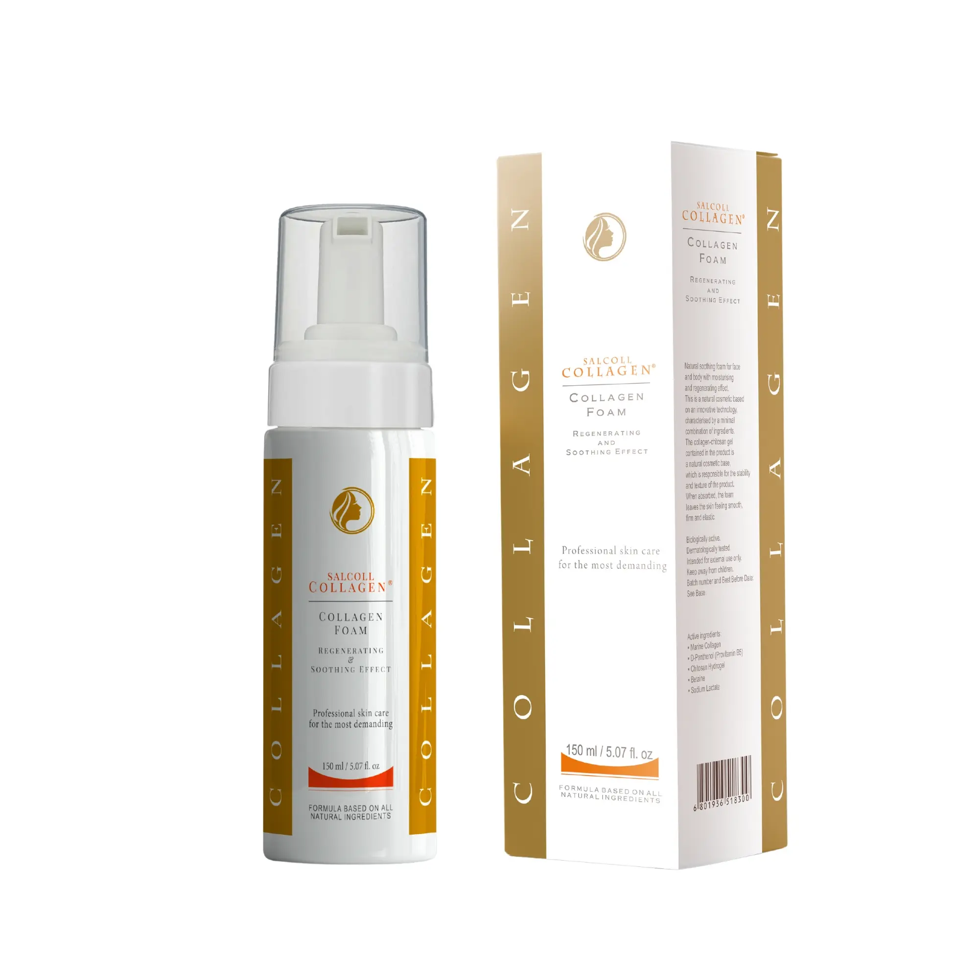 Salcoll Collagen Marine Peptides Foam for Face and Neck for Soothing, Regenerating Effect Removing RednessAnti Aging Anti Wrinkle Rejuvenating, 150 ml