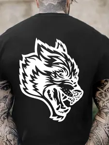 Unisex's Wolf Print Round Neck Tee, Street Fashion Casual Graphic Short Sleeve T-Shirt for Daily Wear, Unisex Top for Summer, Streetwear