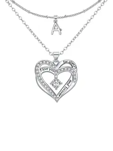 Heart Pendant Necklace Gift for Wife, Engraved I Love You, Anniversary Birthday Eternal Gift, Moissanite Necklace, Initial Letter Dual Chain
