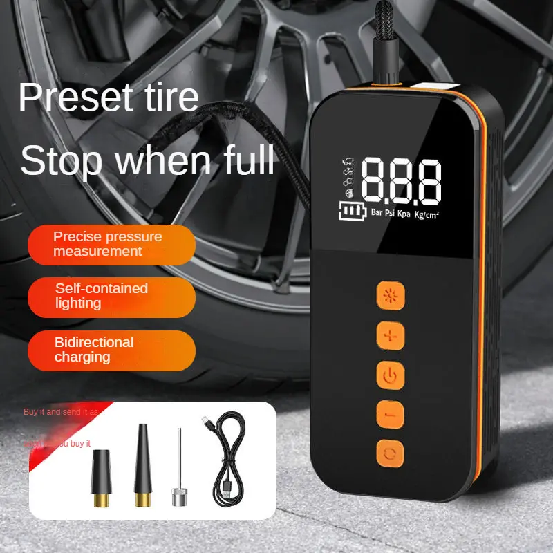 Portable Tire Inflator for Compact Car, 1Min Fast Inflate Electric Bike Pump with Digital Tire Pressure Gauge, 150PSI Air Compressor for Electric Bikes, Motorcycle, Ball