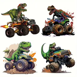 6 Pack Monster Truck T-Rex DTF Transfer Stickers DIY Iron on Washable Heat Transfer Decals for Clothing Tshirt Mask Jeans Backpack Dinosaur