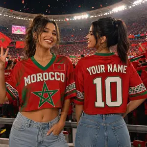 Custom Morocco Soccer Crop Top Jersey, Personalized Morocco Soccer Jersey Crop Tee, Support Football Team