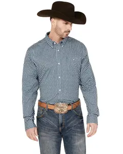 Rank 45 Men's 45&Reg; Chute Gate Geo Print Long Sleeve Button-Down Western Shirt - Rmsu23w25-Teal