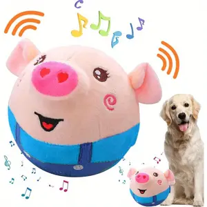 1-In-1 Interactive Smart Plush Pig Toy with Auto-Roll and Bounce Function, USB Powered (Rechargeable) - Auto-Roll Smart Ball with Music and Sound, Durable Plastic Design with Soft Plush Body, Suitable for All Dog Breeds