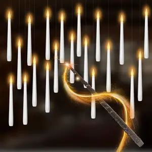 20 Pcs Flameless Candles with Magic Wand Remote, Floating Candles with Wand for Christmas Decor, 6.7" Floating Candles Battery Operated Hanging Window Candles, Flickering Electric LED Candle for Christmas Halloween Decorations, Magic wand,Magic