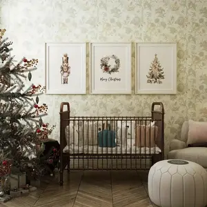 Three-Piece Frameless Christmas Nutcracker Tree, Holiday Party Decor, Canvas Print Festival Style Wall Art for Living Room Bedroom Bathroom