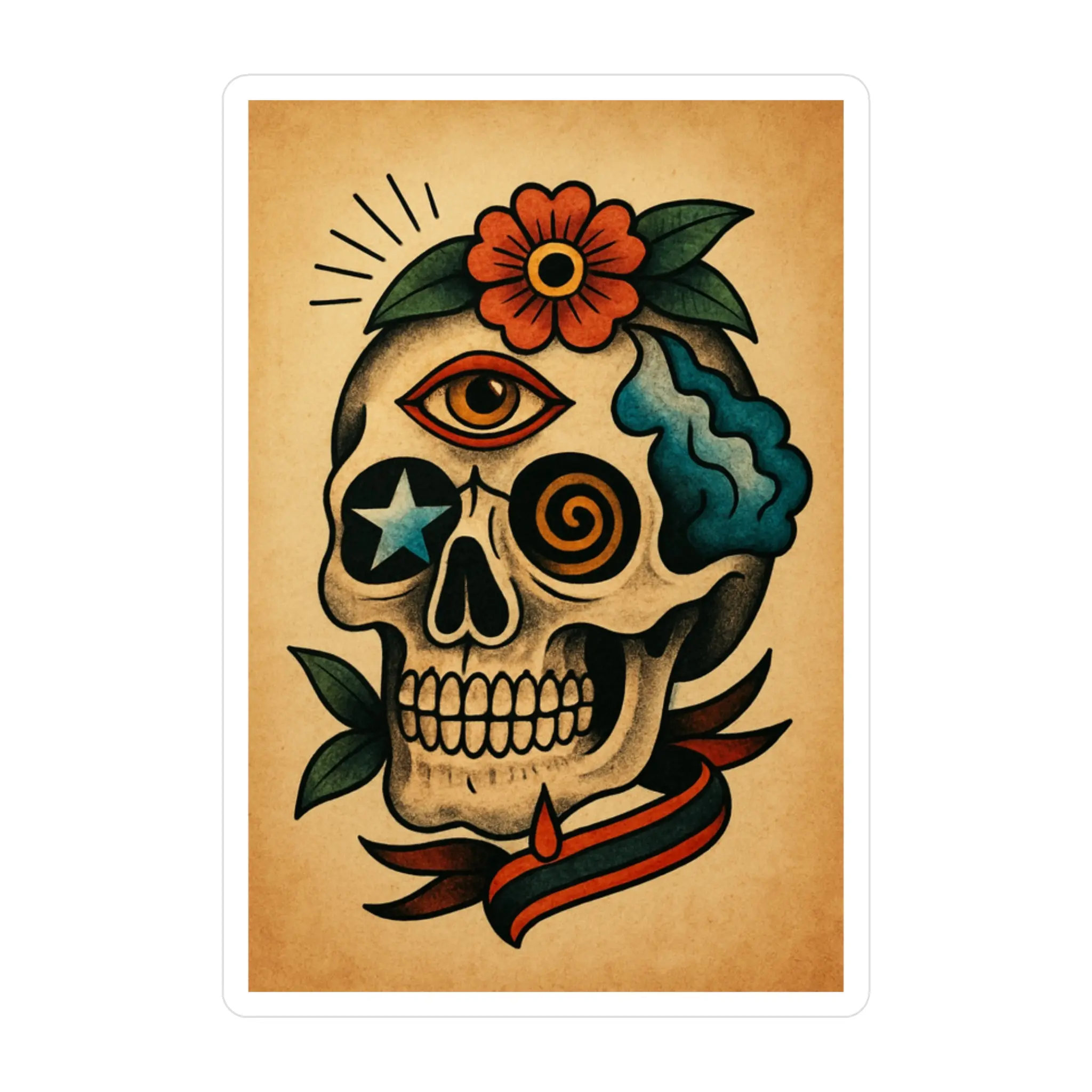 Colorful Kiss-Cut Removable Vinyl Stickers - Skull Art Home Decor Window Decals, Smooth Water-Resistant Outdoors-Ready, Advanced Printing (3x4/4x6/6x8), Day of the Dead Accent Gift for Enthusiasts
