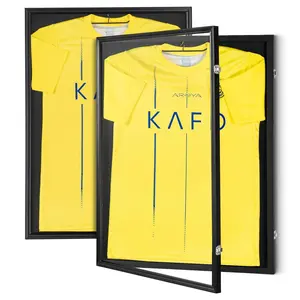 【SummerFinds】VEVOR 2PC Wooden Jersey Display Frame Set, 23.3x31.2x1.5 in Lockable Rectangular Sport Shadow Box with 98% UV Protection PC Glass, Felt Liner, Hangers, Installation Kit, Wall-Mountable for Soccer Shirts, Home Decor Organizer