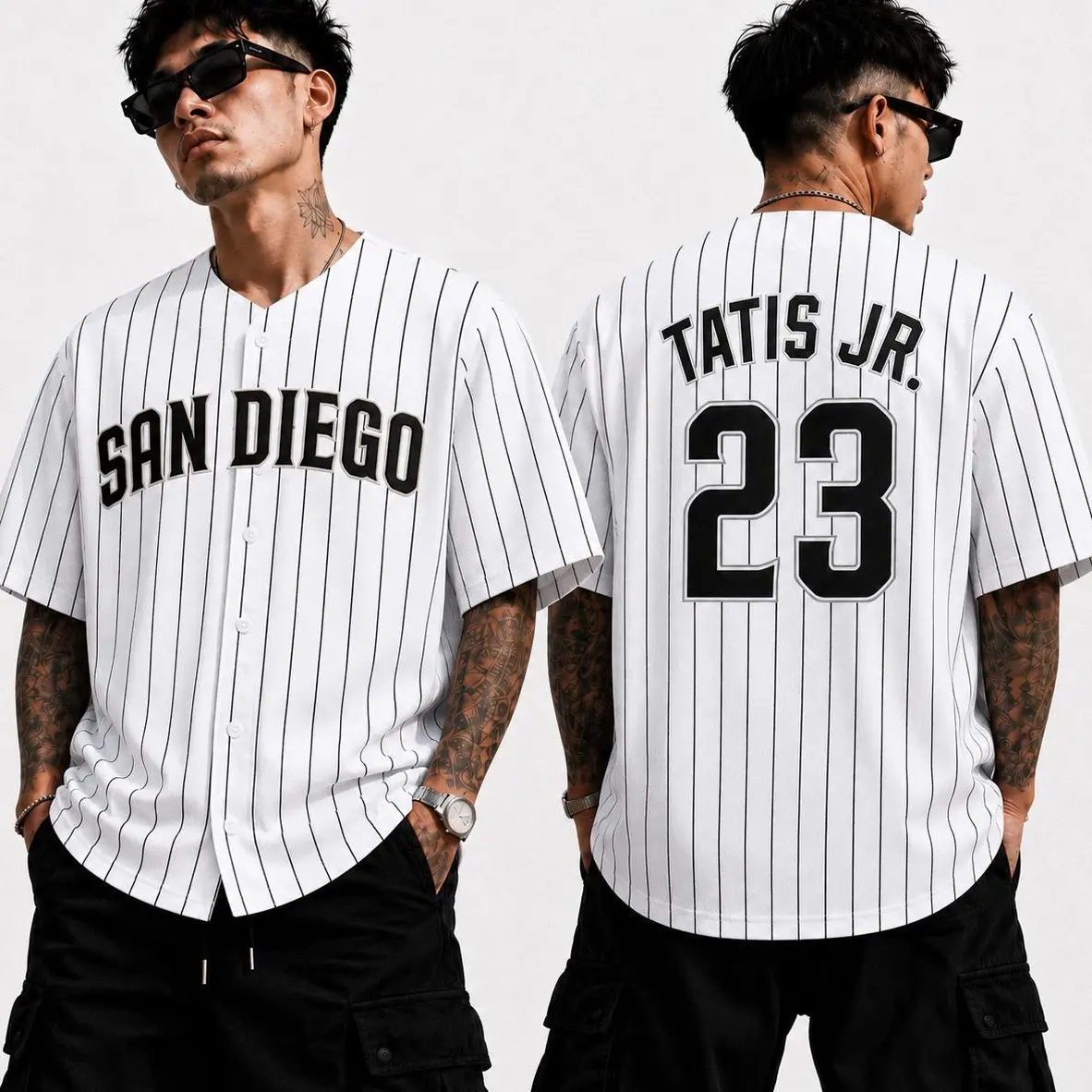 Vintage Pinstripe Baseball Jersey, White Button-Up Sports Shirt, Number 23 Retro Fan Style, Unisex Game Day Apparel