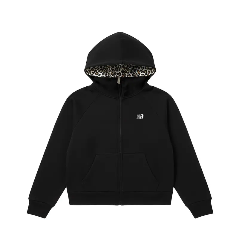 FDR Women's Cropped Full-Zip Hoodie - Soft Fleece Fabric, Leopard Print Hood, Oversized Relaxed Fit, Kangaroo Pocket, Casual Long Sleeve Zipper Top for Everyday Wear, Streetwear Clothes#TikTokShopBackToSchool, Party