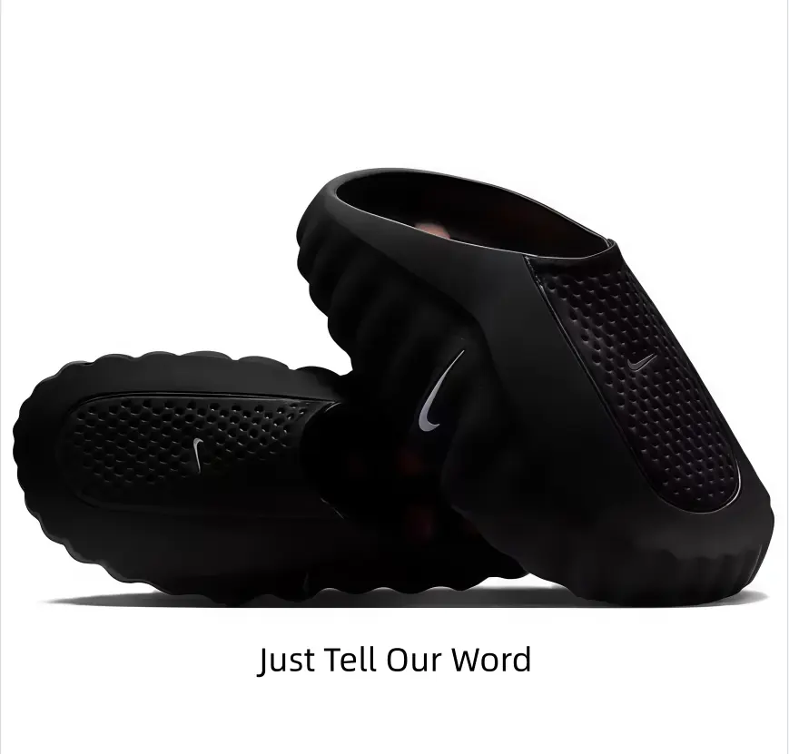Matte black wavy-edge perforated slip-on slides Matte black wavy-edge perforated slip-on slides