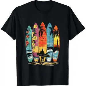 Casual Cotton Graphic Tees as Gifts Surfboarder Hawaii Wave Surfing Lover Beach Surfer Men Women T-Shirt
