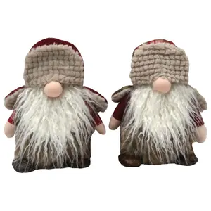 9" Santa's Workshop Old Plaid Gnomes, Set of 2