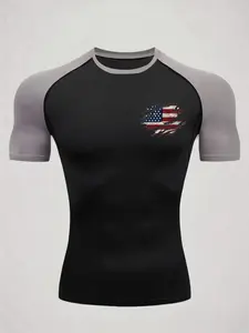 Men's Dragon Print Compression T-Shirt, Active Activewear, Quick-Dry Breathable Stretch Fabric, Tight-Fitting Short Sleeve Top for Fitness and Outdoor Activities